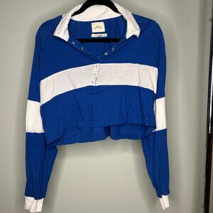 Urban Outfitters Blue + White Stripe Collar Button Up Cropped Long Sleeve